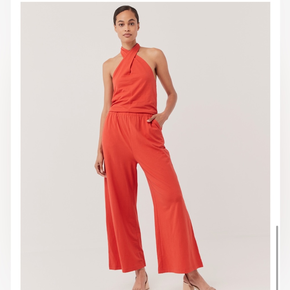 Pact Revive Halter Jumpsuit in Cherry Red
